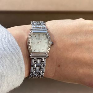 Silver watch mother of pearl & sapphire - Bulova